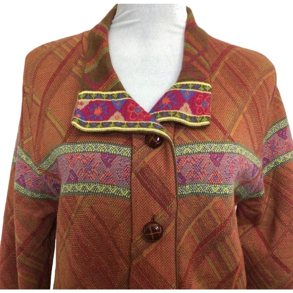 Coldwater Creek Intarsia Knit Cardigan Jacket M Tribal Cotton Wool Knit Blend - Picture 7 of 11